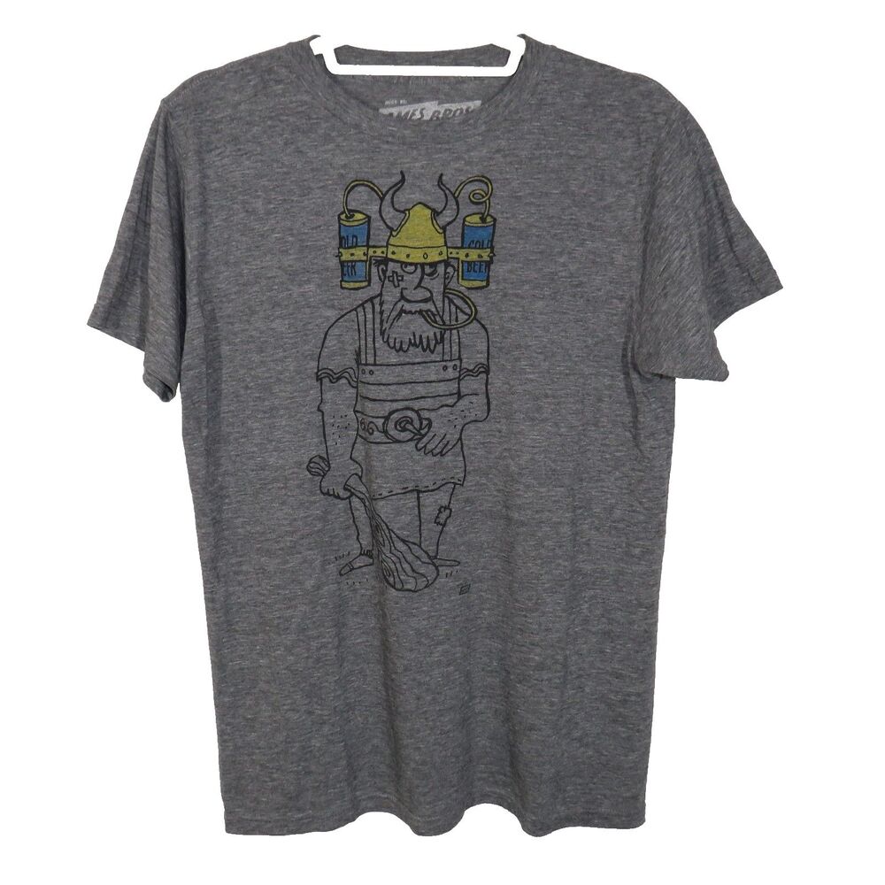 AMES BROS Men's Drunk Viking Drinking Cold Beer Hat T-Shirt Size Medium